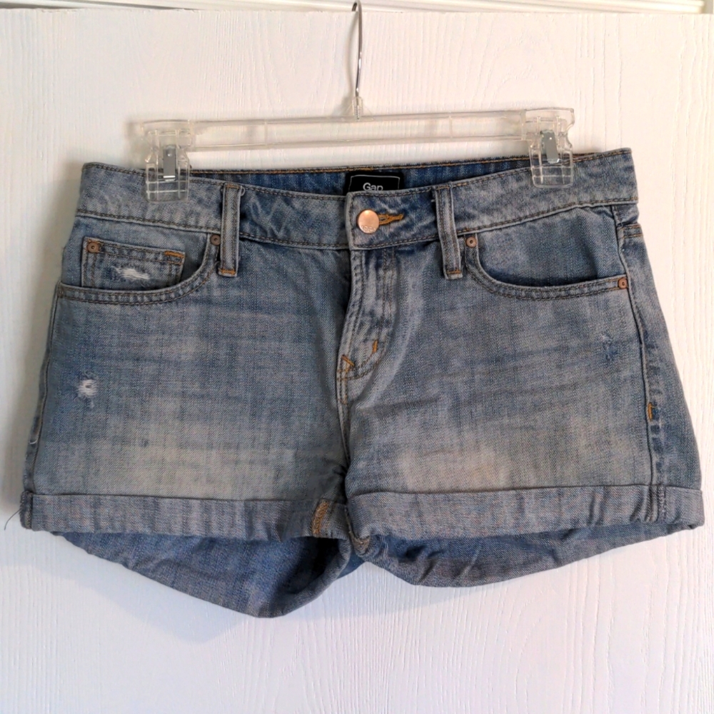 Lightly distressed cuffed denim shorts from Gap